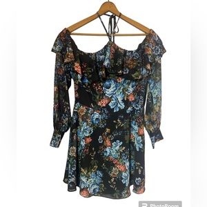 LPA revolve antique floral print long sheer sleeve mini dress ladies small 
Ties